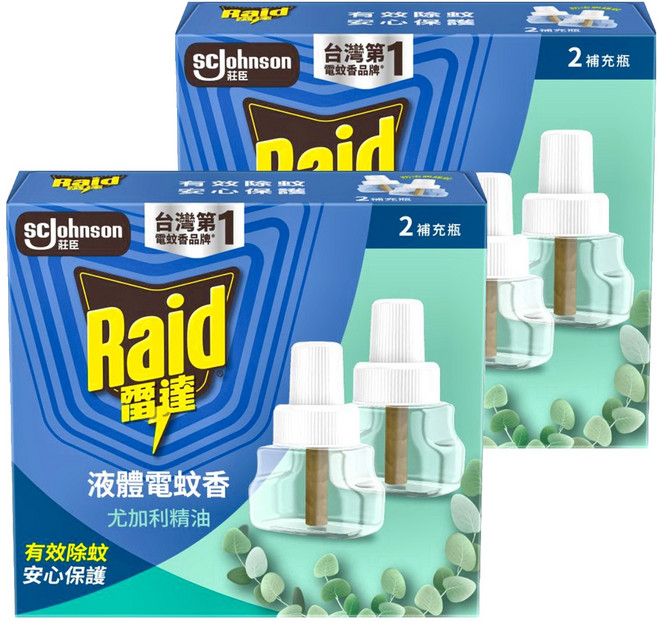 Raid 雷達 薄型液體電蚊香補充瓶 尤加利 2瓶, 82ml, 2盒