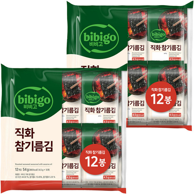 비비고 직화 참기름김, 54g, 2개