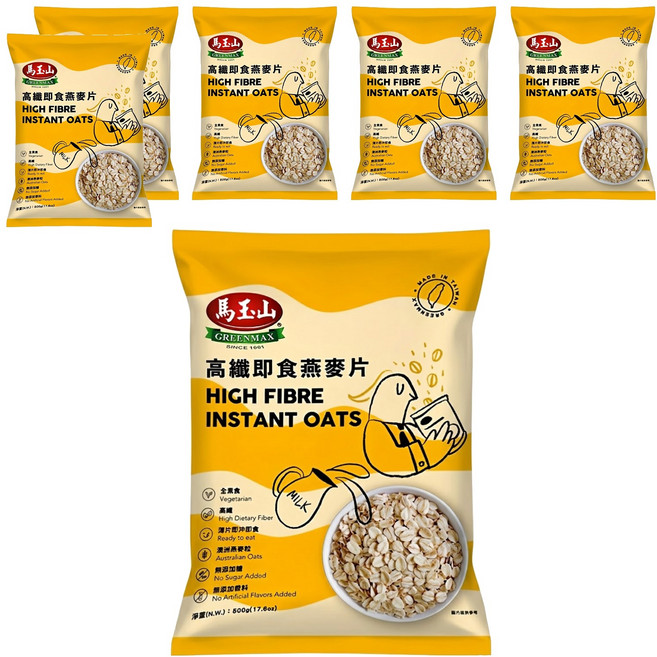 馬玉山 高纖即食燕麥片, 500g, 6包