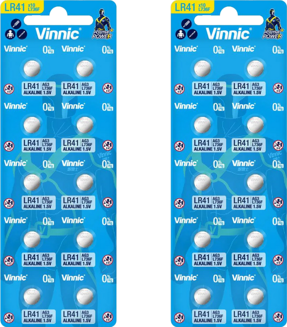 Vinnic 台灣公司貨 AG3/LR41鈕扣電池, 10顆, 2組