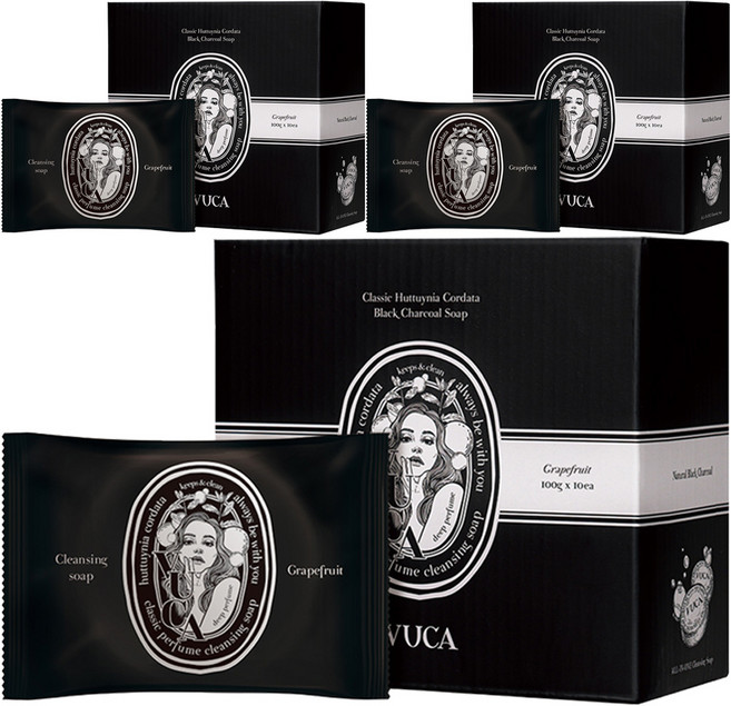 뷰카 클래식 어성초 블랙 차콜 비누 자몽, 100g, 30개입