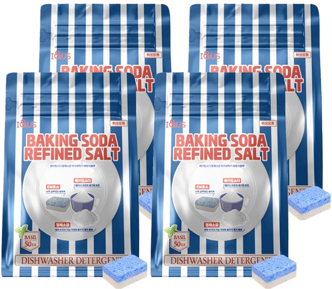 I&US 小蘇打 精製鹽 洗碗機專用洗滌劑 50入, 4個, 400g