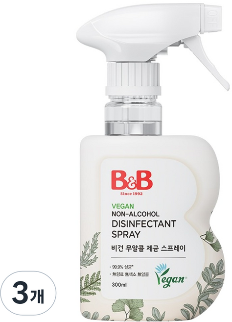 비앤비 비건 무자극 무알콜 제균 스프레이, 300ml, 3개