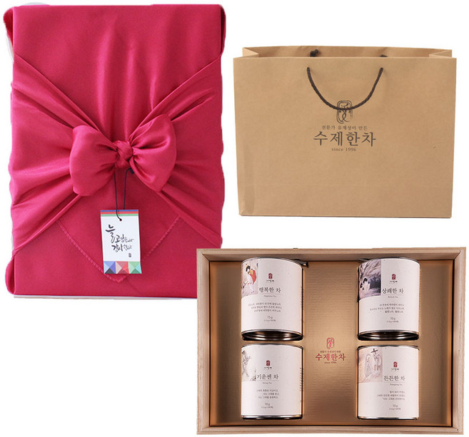 자연애 수제한차 4종 선물세트 + 크라프트 쇼핑백, 행복한차 + 기운센차 + 든든한차 + 상쾌한차, 1세트