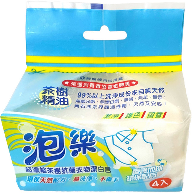 D&T 德技生化 泡樂茶樹抗菌衣物潔白皂 4個, 600g, 1包