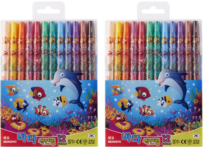 문교 바다 돌돌이 색연필, 12색, 2개