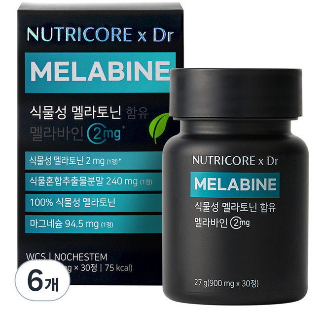 뉴트리코어 식물성 멜라토닌 함유 멜라바인, 30정, 6개