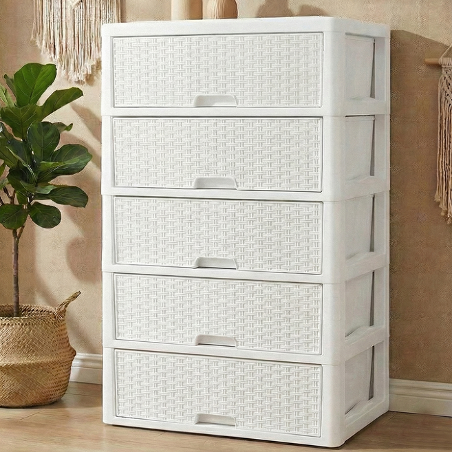 라탄 양면 수납장, 화이트, 5단