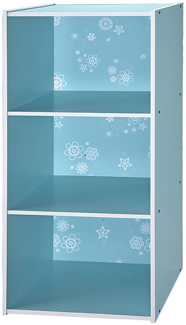 EASYHOME 花系列 彩色三格組合櫃, 藍色