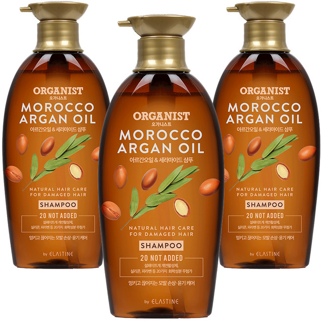 오가니스트 아르간 오일 윤기 영양 샴푸 포근한향, 500ml, 3개