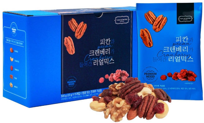 피칸과 크랜베리가 들어간 리얼믹스 20g x 15p, 300g, 1개