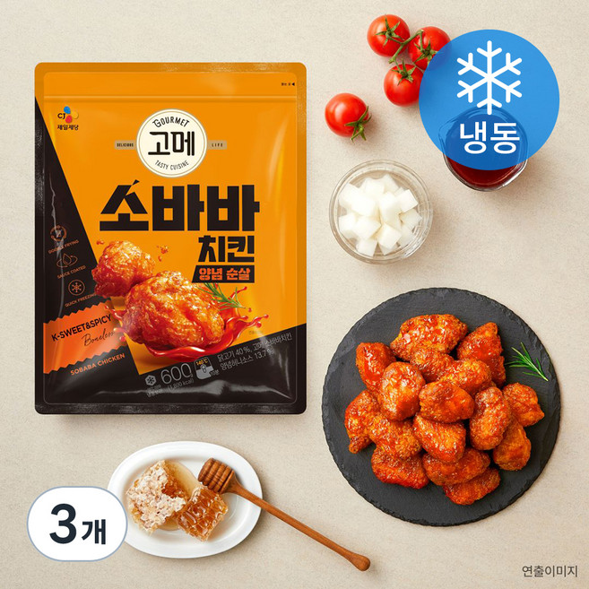 고메 소바바 치킨 양념 순살 (냉동), 600g, 3개