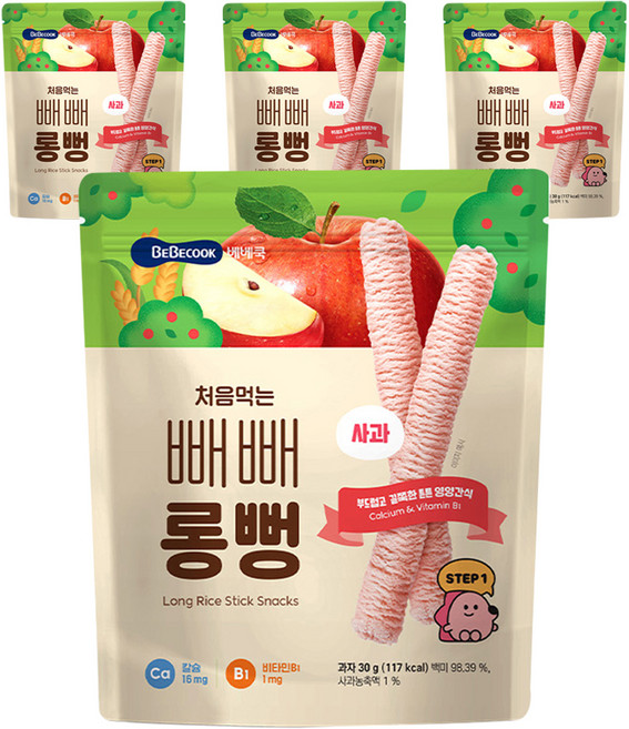 BEBECOOK 孩童更美味棒狀米餅, 蘋果, 30g, 4個