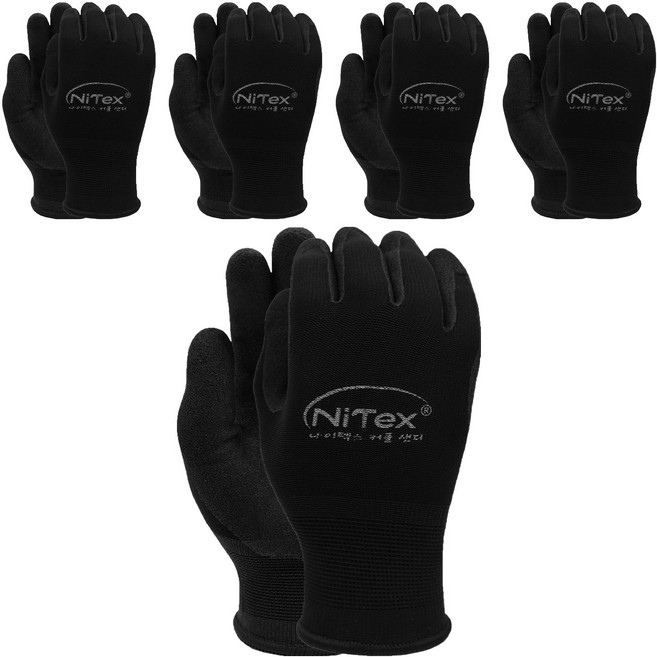 나이텍스 혹한기 윈터 NBR샌딩 코팅 작업 장갑 양손착용 세트 L, 블랙, 5세트