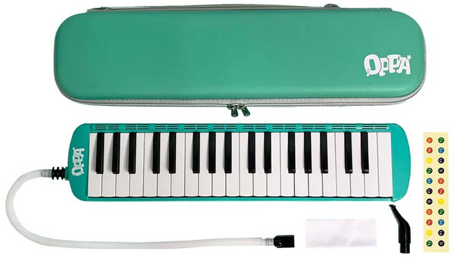 OPPA 奧福樂器 口風琴37鍵 附防撞外殼 + 長短吹管 + 鍵盤貼紙 + 擦拭布 FUN-37 國小適用, 1組, 綠色