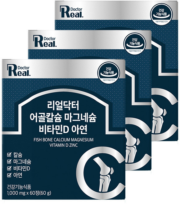 리얼닥터 어골칼슘 마그네슘 비타민D 아연 영양제 60g, 60정, 3개
