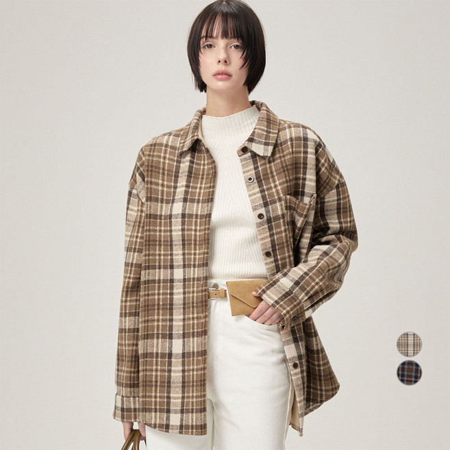 ELLE PARIS 여성용 플란넬 플리스 안감 웜업 두툼 셔켓