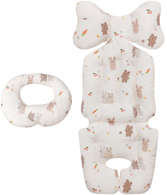 베베누보 사계절 양면 유모차 시트 라이너 + 목쿠션 세트, 베어래빗, 1세트