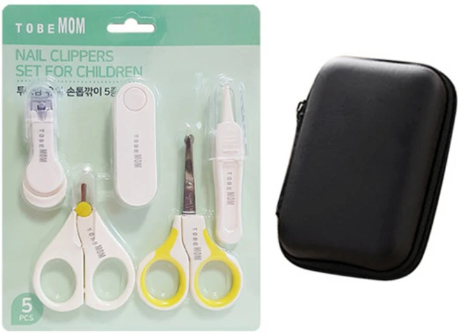 투비맘 유아 아기 손톱 깎이 가위 5종 세트 + 케이스, 혼합 색상, 1세트 - 쿠팡