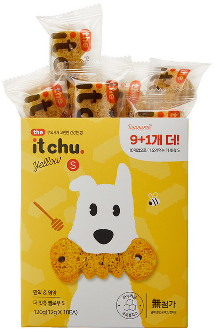 잇츄 옐로우 S 강아지 덴탈껌, 혼합맛(밀웜/마누카꿀), 120g, 1개