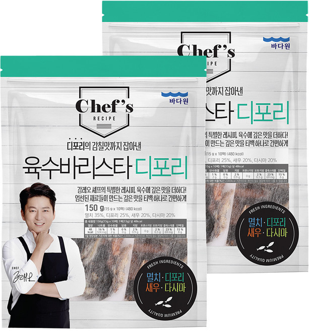 바다원 육수 바리스타 디포리 다시팩 10p, 2개, 150g