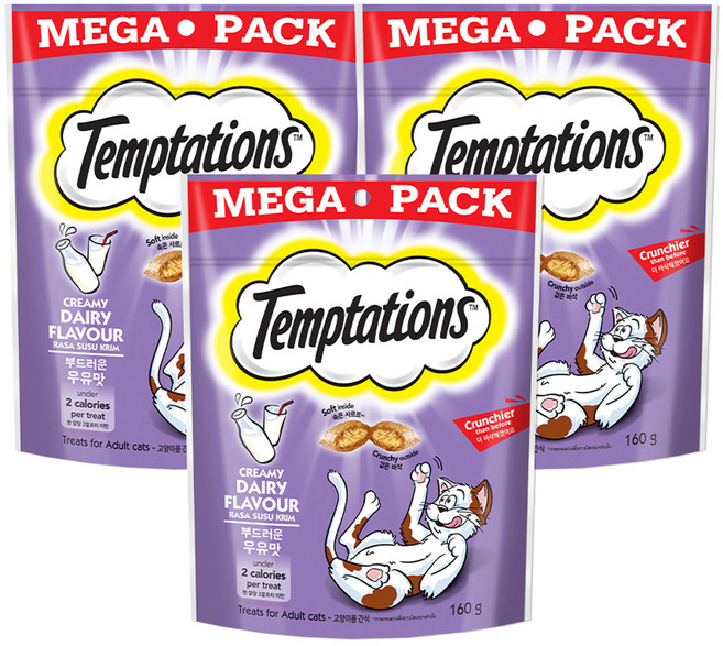 템테이션 고양이 스낵, 부드러운 우유맛, 160g, 3개