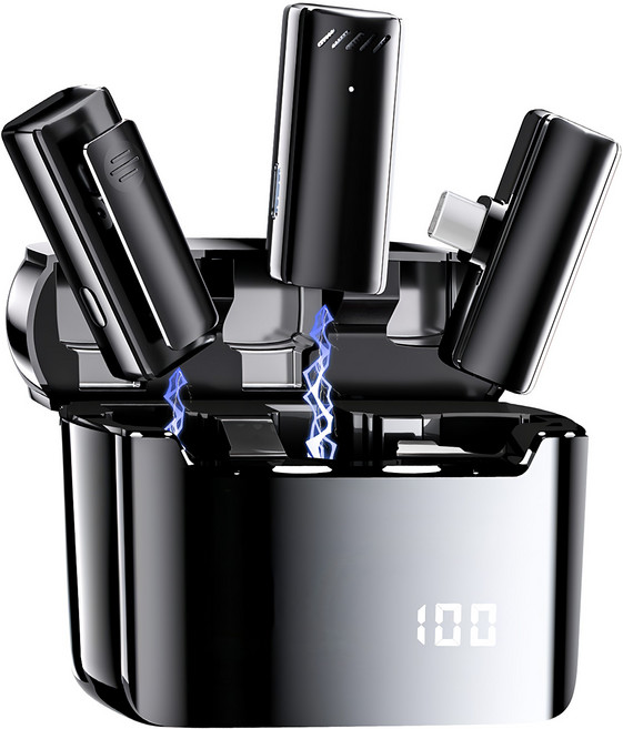 ANTIAN 一拖二無線領夾麥克風 S13 數顯充電倉 適用於智慧型手機, XT-25, 黑色