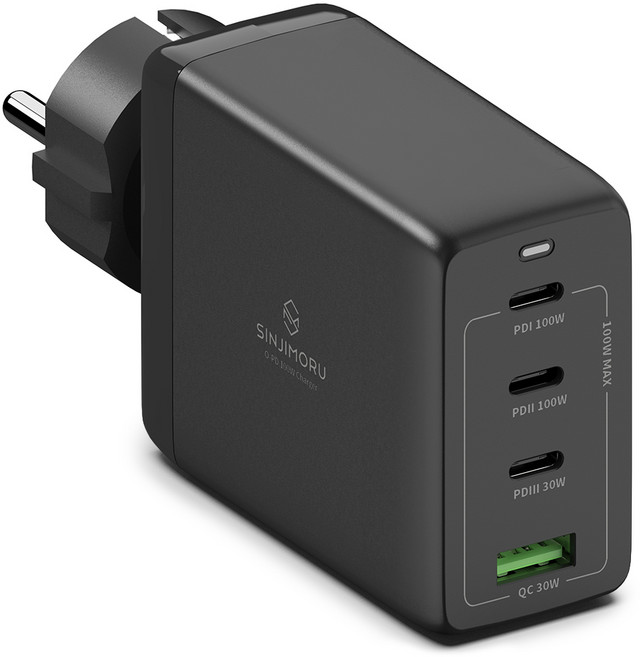 신지모루 오피디 100W GaN PD 접지 멀티 4포트 PPS C타입 초고속 충전기, 블랙, 1개