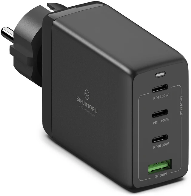 신지모루 오피디 100W GaN PD 접지 멀티 4포트 PPS C타입 초고속 충전기, 블랙, 1개 - 쿠팡