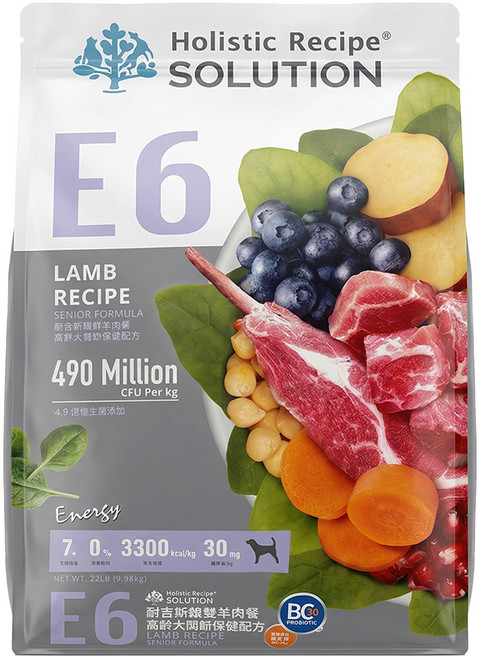 Holistic Recipe SOLUTION 耐吉斯 高齡犬關節保健配方無穀乾糧 E6, 9.98kg, 1袋, 銀髮羊肉餐