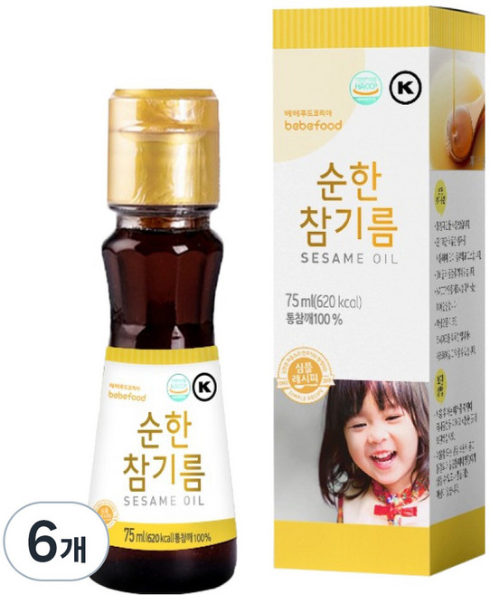 베베푸드 순한 참기름, 통참깨, 6개, 75ml