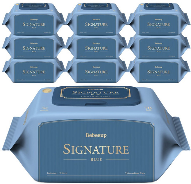 베베숲 시그니처 블루 유아물티슈 캡형, 75g, 70매, 10개