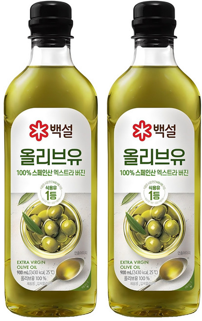 백설 엑스트라버진 압착 올리브유, 900ml, 2개