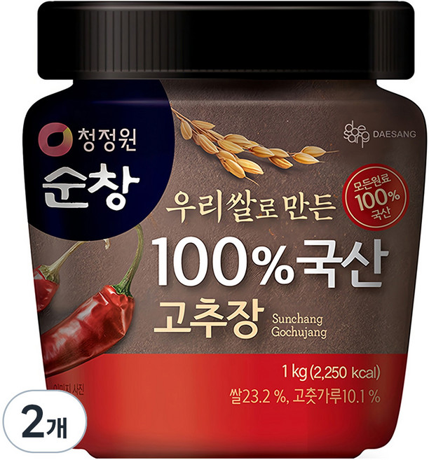 청정원순창 우리쌀로 만든 100% 국산 고추장, 1kg, 2개