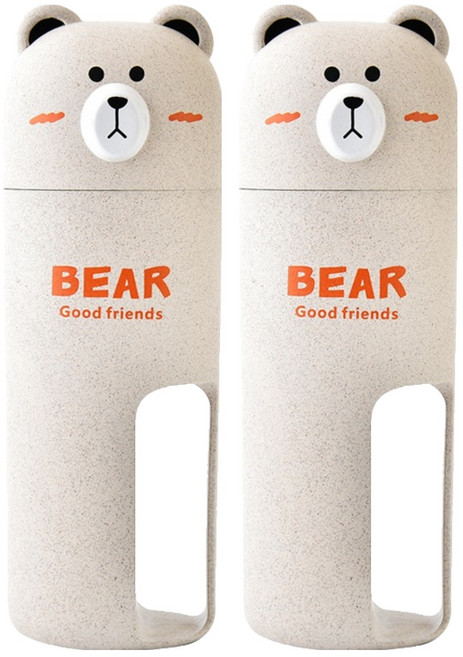 더자카 파스텔 곰돌이 칫솔 케이스, 아이보리, 2세트