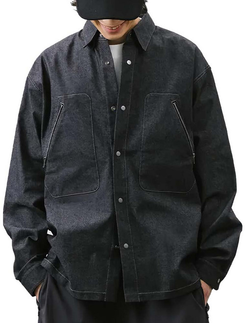 BOHRHOO Early Spring Denim 單寧長袖襯衫 黑 XL