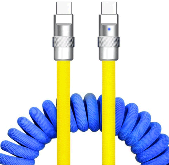쏘플링 코일 스프링 C타입-C타입 120W PD 초고속 충전 케이블, 네이비옐로우, 1개, 1.8m