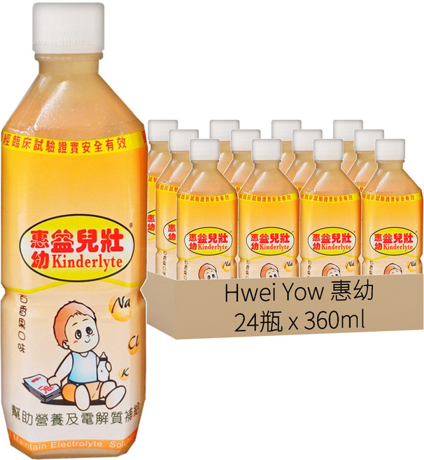 Hwei Yow 惠幼 Kinderlyte 益兒壯 電解質水 百香果口味 4瓶, 360ml, 24瓶