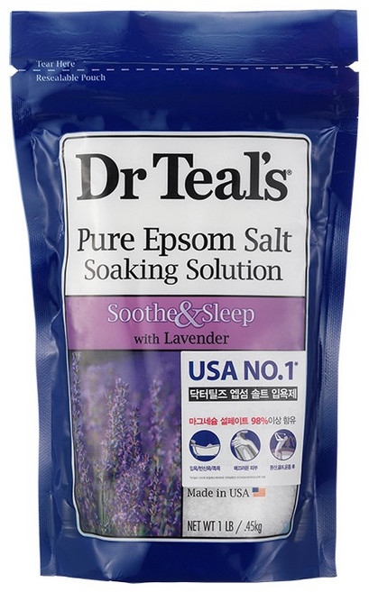 닥터틸즈 퓨어 엡섬 솔트 소킹 솔루션 위드 라벤더, 450g, 1개