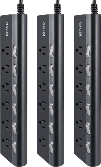 Kinyo 6開6插三角延長線 3孔 CGTM366-6, 1.8m, 銀色, 3條