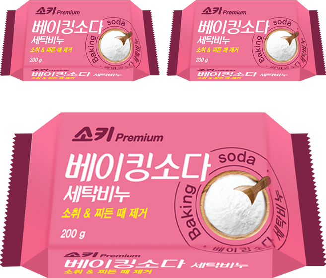 소키 베이킹 소다 세탁비누, 200g, 3개
