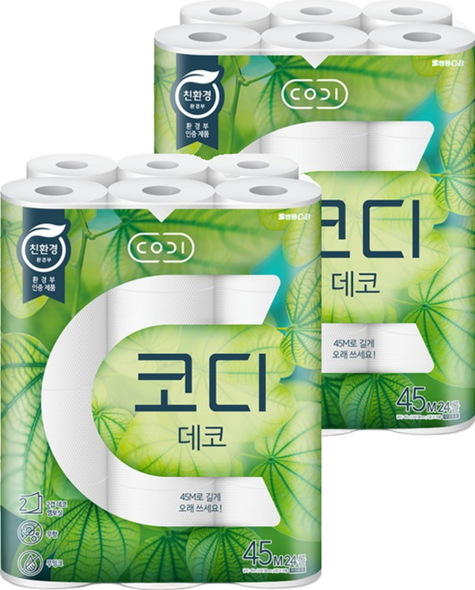 코디 데코 2겹 롤화장지 45 m, 24개입, 2개