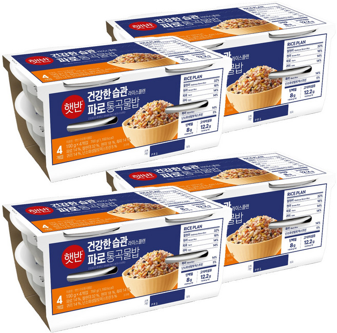 햇반 건강한 습관 라이스플랜 파로 통곡물밥, 190g, 16개