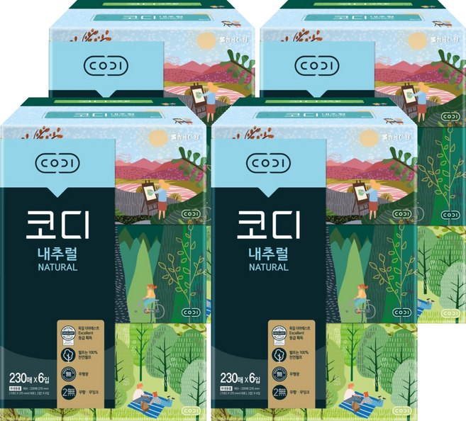 코디 내추럴 미용티슈 2겹 230매, 6개입, 4개