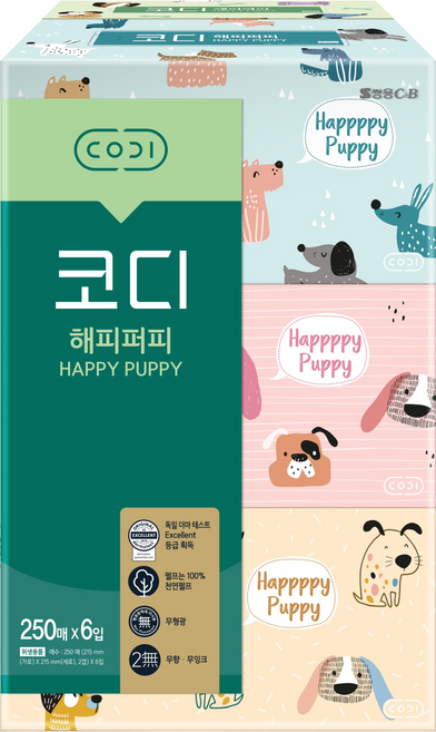 코디 해피퍼피 미용티슈, 6개, 250개입
