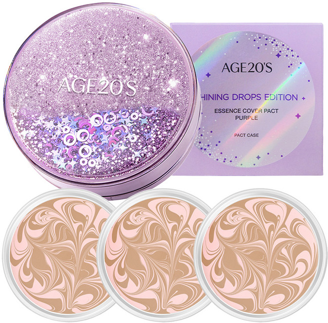 에이지투웨니스 샤이닝 드롭 에디션 뉴오리지널 에센스 커버 팩트 케이스 + 리필 12.5g x 3p, 23호 핑크라떼, 1개