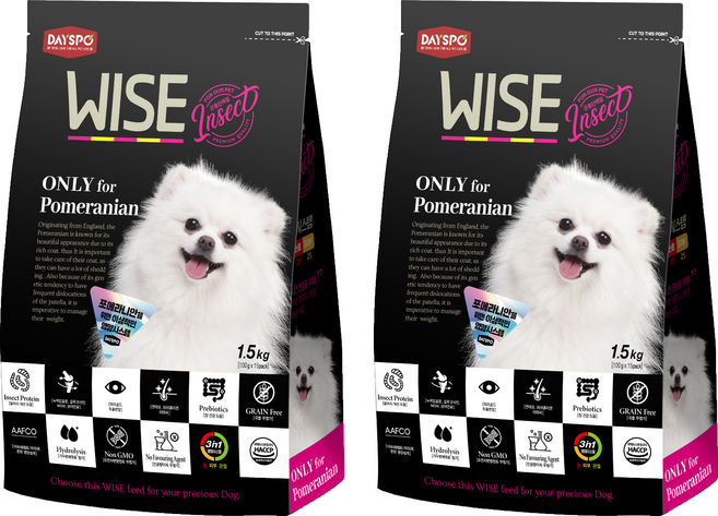 데이스포 강아지 와이즈 인섹트 기능성 사료, 포메라니안, 1.5kg, 2개