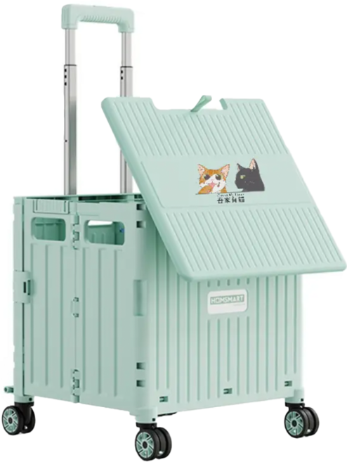 A&R 多功能四輪折疊購物手推車 附杯架 滑蓋BC款 65L 清新綠 360°萬向輪 輕鬆爬樓, 1個