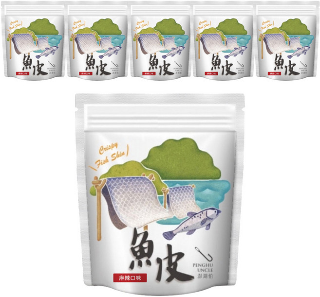 澎湖伯 風味魚皮 麻辣口味, 70g, 6包