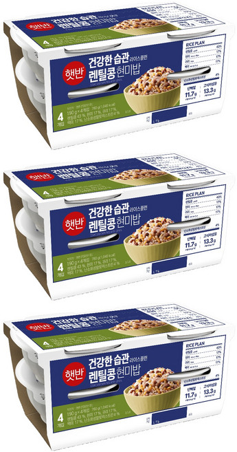 햇반 라이스플랜 렌틸콩 현미밥, 190g, 12개